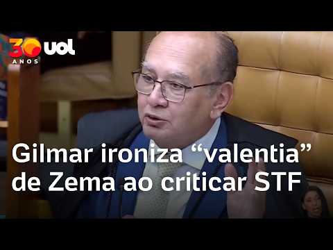 Gilmar ironiza críticas de Zema ao STF; ministro diz ser 'excesso de hipocrisia' do governador de MG