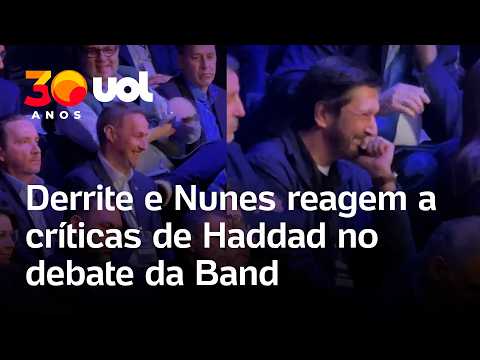 Debate na Band: Derrite e Nunes dão risadas durante críticas de Haddad à segurança e à dívida de SP