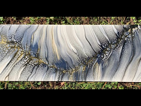 Stunning Navy and Gold Shelee Swipe and Spin on 12"x 36" Canvas/ Fluid Art using Powdered Pigments