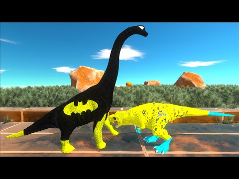 WOLVERINE T-REX vs BATMAN BRACHIOSAURUS DEATH RUN - Animal Revolt Battle Simulator