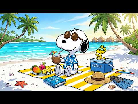 Snoopy's Tropical Beach Holiday 🥥🏝️ Relaxing Seaside Jazz & Ocean Breeze Ambience