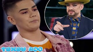 Boy George&#39;s heated exchange with the Voice contestant Sheldon Riley