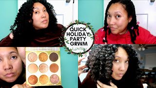 QUICK HOLIDAY PARTY GRWM | CURLY HAIR BRAIDOUT + MAKEUP + OUTFIT🎄