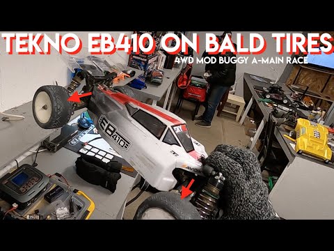 Tekno EB410 4WD MOD Buggy A-MAIN Race on BALD TIRES - Netcruzer RC