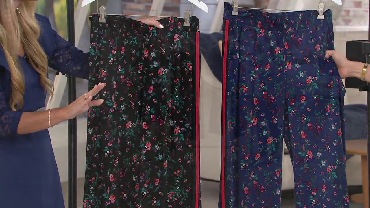 Du Jour Printed Floral Pants with Track Stripe on QVC