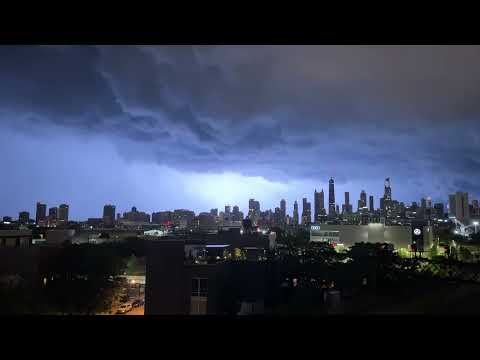 Lightning Bolts Strike Over Chicago Skyline