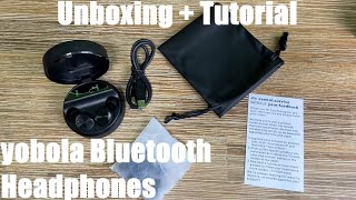 yobola Bluetooth Headphones, Wireless 5.0 Headphones 24h Playtime 3D Stereo unboxing + instructions