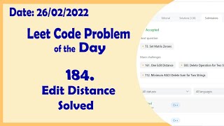 YouTube video '72 || Edit Distance || C++ || Leetcode Daily Challenge'