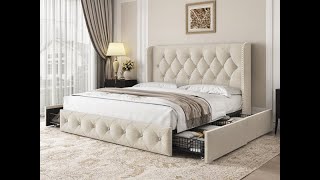 LARMACE Modern Storage Bed Frame, Space Saving, Queen Size, Assembly Video