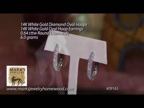 09165 14K White Gold Diamond Oval Hoops