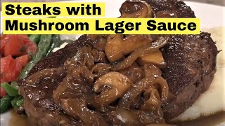 Pan-Grilled Steak with Mushroom Onion Lager Sauce