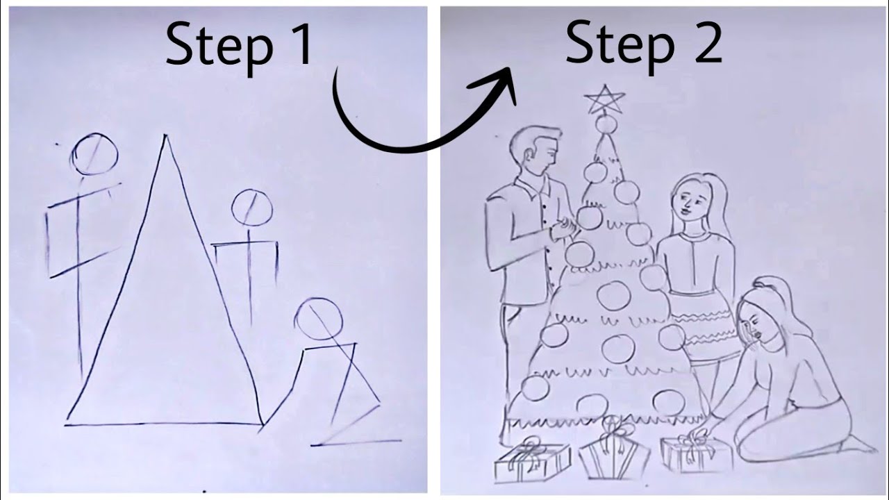 Christmas celebration drawing step by step // Christmas celebration outline drawing