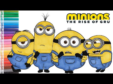 Minions: The Rise of Gru - Minions Coloring Book Page with Stuart, Kevin, Otto, and Bob