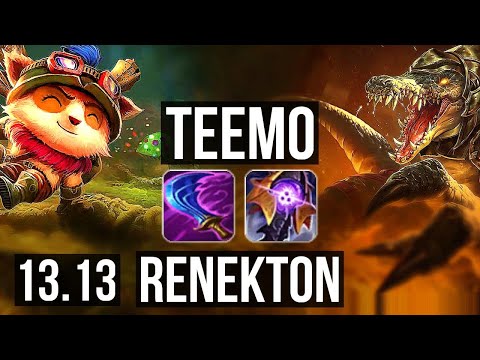 TEEMO vs RENEKTON (TOP) | Rank 4 Teemo, 5/1/8, 2.2M mastery, 1000+ games | KR Master | 13.13