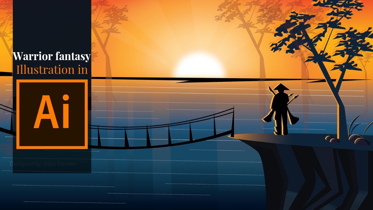 How to create Warrior fantasy vector landscape illustration using adobe illustrator