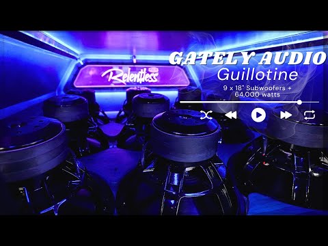 9 18" subwoofers and 64,000 watts IN AN ESCALADE! The Gately Audio Guillotine. Clean and extreme.