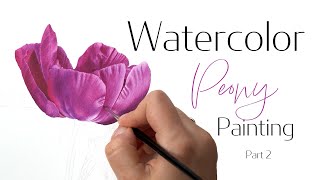 Watercolor Peony painting tutorial Part 2 🌺What is dry brush and glazing techniques