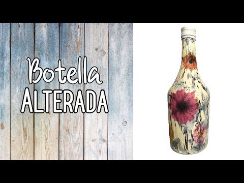 Botella Alterada. Craquelado con cola blanca y decoupage, paso a paso.