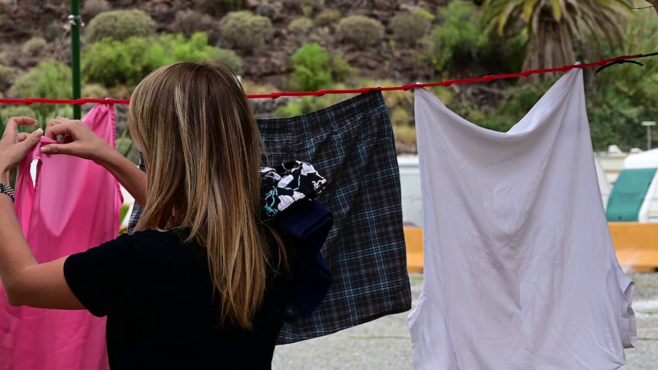 Drying laundry in camp