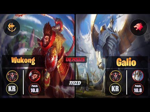 GrandMaster WUKONG [Conqueror] (Mid) VS  GALIO - Grandmaster KR Patch 10.8