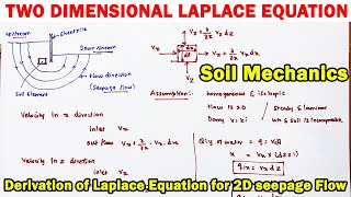 two dimensional laplace equation, Derivation of Laplace Equation for 2D seepage Flow, flow net, soil