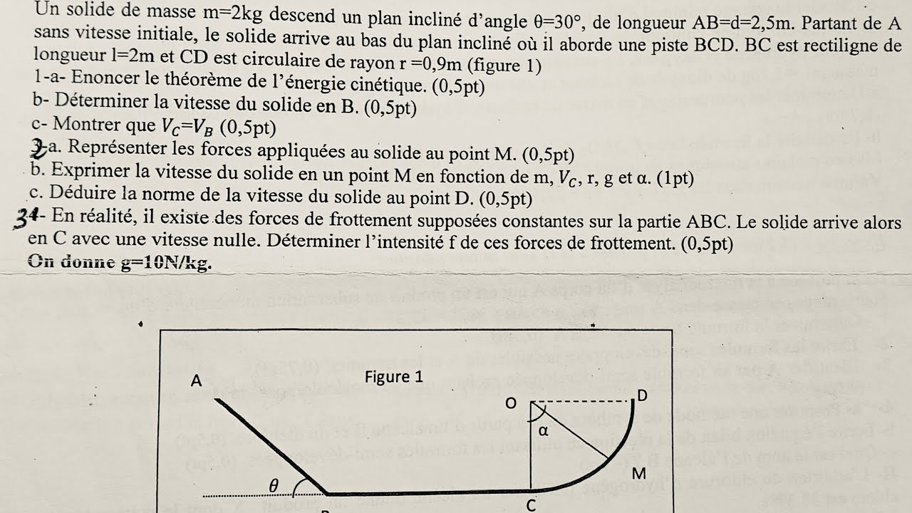 Exercice corrigé sur Théorème de l'énergie cinétique. 1ère CD 