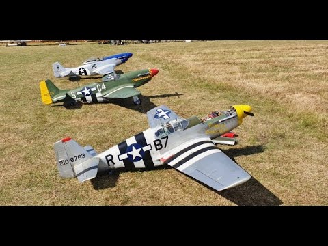 MULTIPLE RC SCALE P-51 MUSTANGS 1/4 + 1/5 SCALE WARBIRDS DISPLAY AT STOW MARIES WW1 AERODROME - 2019