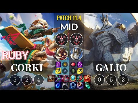 RW Ruby Corki vs Galio Mid - KR Patch 11.4