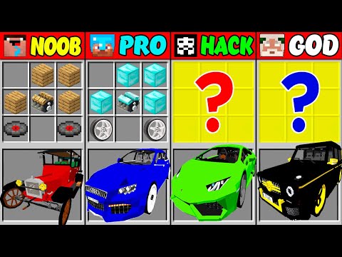 Minecraft Battle: REALISTIC CAR CRAFTING CHALLENGE - NOOB vs PRO vs HACKER vs GOD! (Animation)