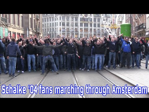 Schalke '04 fans marching through Amsterdam