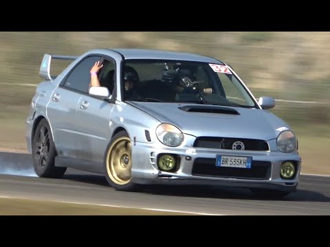 RWD Subaru Impreza WRX Drifting on Track! - EJ20 Rev Limiter Sound & Backfires!