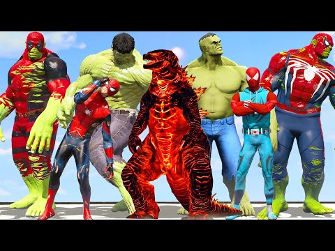 Spiderman vs Hulk vs SpiderHulk vs Fire Godzilla - What If