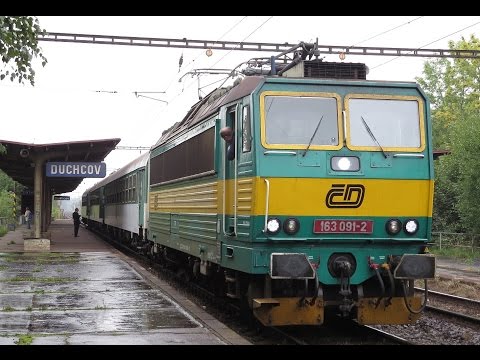 Czech Republic: Duchcov, CD Class 163 electric loco departs on a Decin to Most local passenger train