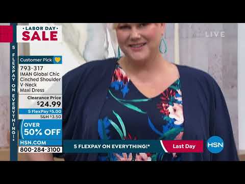 IMAN Global Chic Cinched Shoulder VNeck Maxi Dress