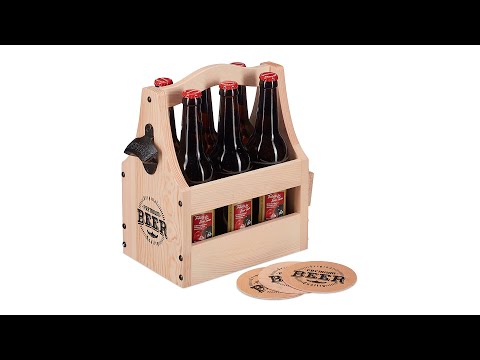 Bierträger aus Holz mit Flaschenöffner Schwarz - Braun - Holzwerkstoff - Metall - 29 x 30 x 16 cm