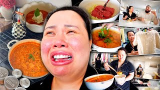 VLOG: crying + cooking lasagna soup for the first time, nighttime routine, hair mask, office tidy! 🧺