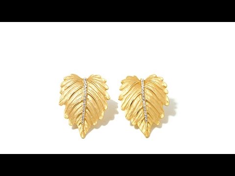 Roberto by RFM Crystal Goldtone Large Leaf Stud Earrings