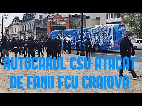 Moment incredibil! Autocarul CSU Craiova trece prin mijlocul fanilor FCU înaintea meciului cu Rapid