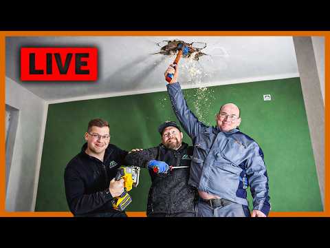 KABELSUCHE im SCHNÄPPCHENHAUS: Ronny & Daniel öffnen die Trockenbaudecke! - LIVE