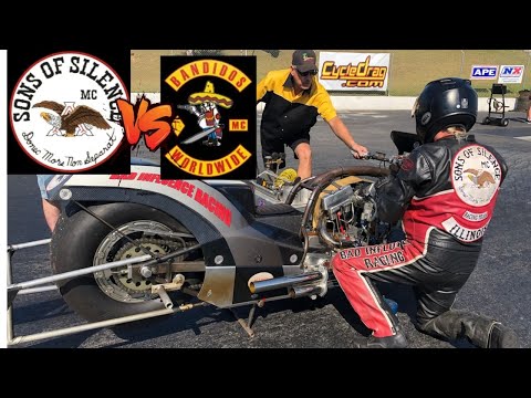 SONS OF SILENCE VS BANDIDOS MC IN NITRO HARLEY PRO FUEL DRAG BIKE RACE! FULL MAN CUP EVENT!