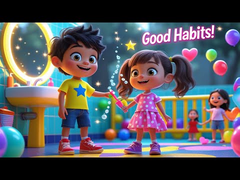 Good Habits Song for Kids | Brush, Wash, Eat, Sleep & Share | Fun Nursery Rhyme | KidMe Learnings