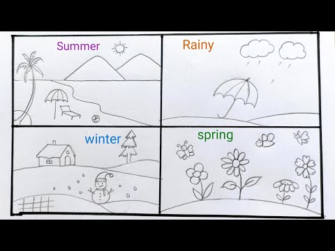 Season sketch drawing for project | Weather season sketch drawing easy| Different season type sketch