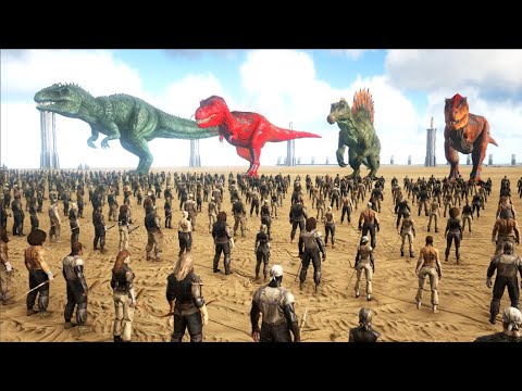1000 HUMANS VS DINOSAURS - ARK Survival Evolved | Cantex
