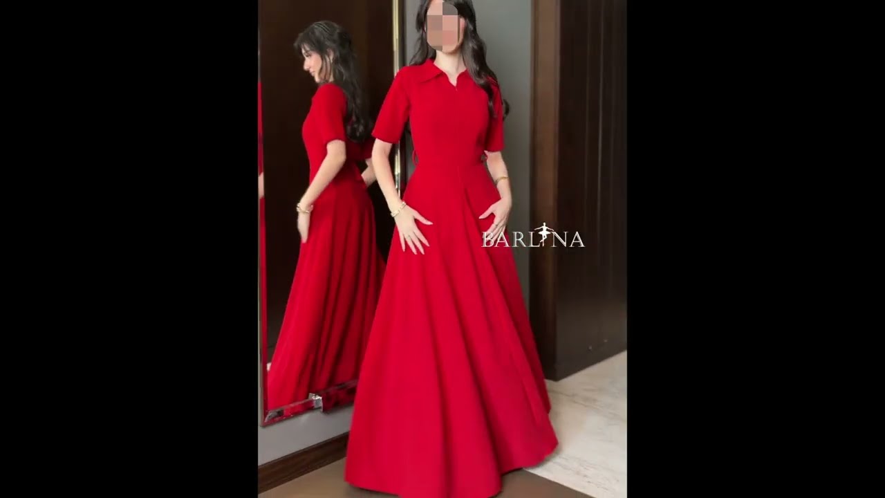 فستان أحمر طويل بقصة كلاسيكية ناعمة - XXL