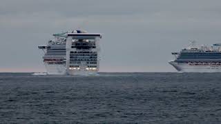 Two Carnival Cruise Line ships depart Melbourne as seen off Point Lonsdale, Victoria, Australia.