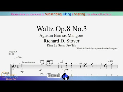Waltz Op.8 No.3 - Barrios Mangore - for Guitar Tutorial with TABs