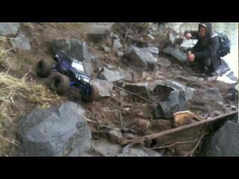 Traxxas Summit rock crawling in the rain