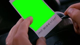 Memento photograph "don't believe his lies" green screen