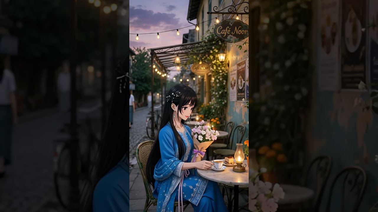 Magical Evening Café Vibes ✨ | Ghibli Inspired Anime Girl in Cozy Street Scene 🌸