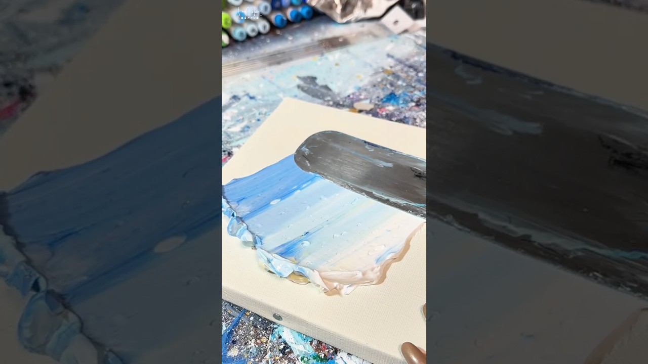 何度もやり直して出来た「絵の具の空」に自分でも感動した☁️✈️ #painting #art #モリモリアート